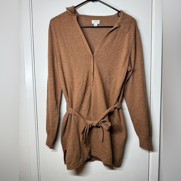 J.Crew Factory Wool Blend Belted Button Front Longline Cardigan Brown Sweater S - Picture 16 of 16